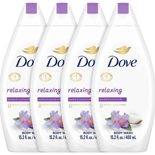 Dove Body Wash Relaxing 4-Pack – Jasmine & Coconut Milk for Softer, Smoother Skin, 15.2 Oz Ea