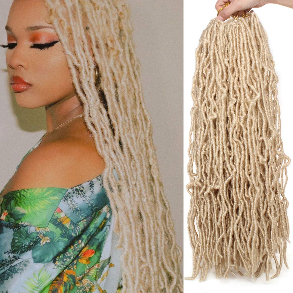 18 Inch Blonde Nu Faux Locs Crochet Hair 2Packs Goddess Soft Locs Crochet Braids Hair for Butterfly Locs, Pre-looped Soft Natural Curly Wavy Dreadlocks Synthetic Hair For Women (18 Inch,613#)