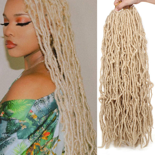 18 Inch Blonde Nu Faux Locs Crochet Hair 2Packs Goddess Soft Locs Crochet Braids Hair for Butterfly Locs, Pre-looped Soft Natural Curly Wavy Dreadlocks Synthetic Hair For Women (18 Inch,613#)