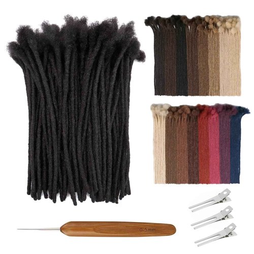 FAMILOCS Dreadlock Extensions Human Hair 12 Inch 0.6cm Width 10 Strands Loc Extensions for Man/Women Handmade Permanent Soft Locs with Needle and Clips