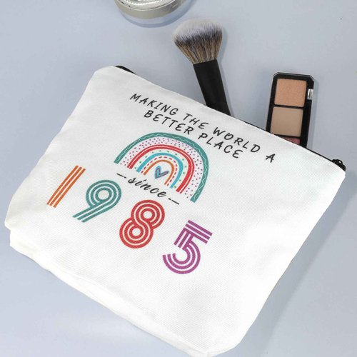 MSQ 40th Birthday Gifts for Women Makeup Bags, Sweet 40th Gifts Friendship Gift Ideas for Her Women Teens Sister Funny Cosmetic Bag Travel Toiletries Bags Since 1985 Bday Gift from Mom