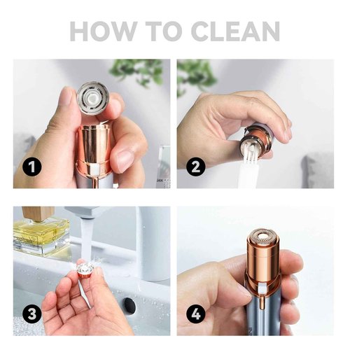 INNVO Facial Hair Remover for Women Ladies Upper Lip Hair Removal Electric Face Shaver with Rechargeable Battery Brush (Champagne Gold with 1 Replacement Head)