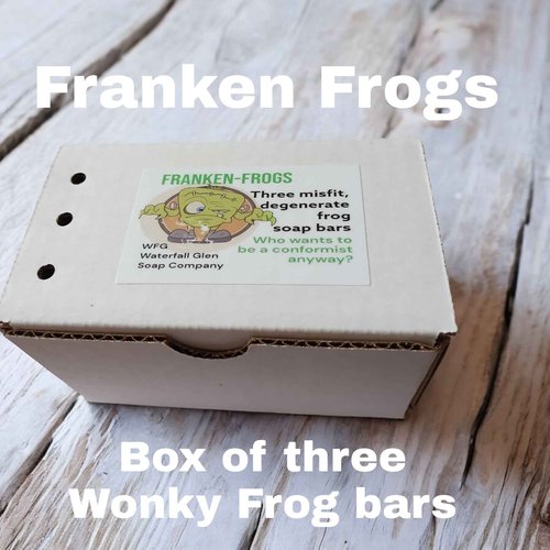 WFG Waterfall Glen Soap Company Franken Frogs Vegan Soap Bars, Box of 3, Assorted Designs