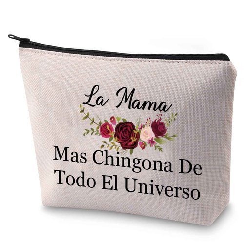 BLUPARK Mexican Mom Makeup Bag Mother's Day Gift La Mama Mas Chingona De Todo El Universo Cosmetic Bag for Spanish Mom (La Mama)