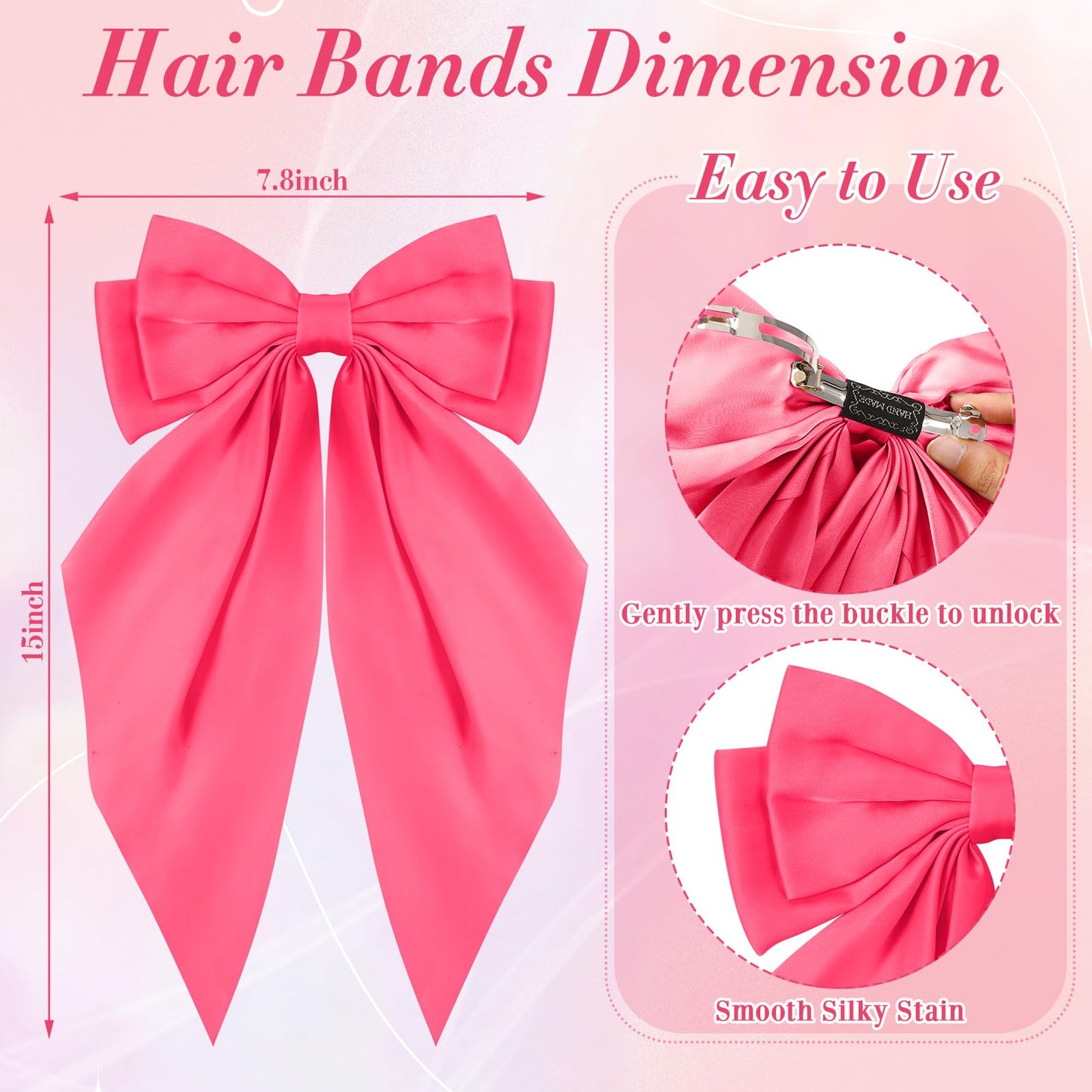 Hoteam 16 Pcs Silky Satin Hair Bows Bulk for Women Large Hair Ribbons Oversized Bows Big Hair Bows Big Bow Hair Clips Oversized Long Tail Large Bow-knot Hair Clips Hair Accessories Gifts (Vibrant)