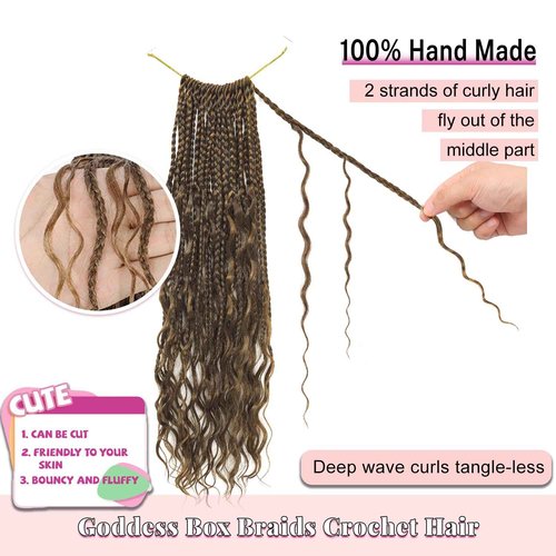 Goddess Bohemian Box Braids Crochet Hair 7 Packs 24 Inch Boho Crochet Braids for Black Women Pre Looped Braiding Hair with Curly Ends, M33/30/27