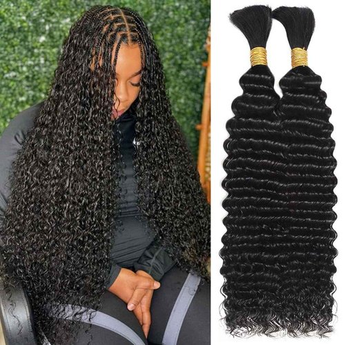 Human Braiding Hair for Boho Braids 22 Inch 110g Deep Wave Bulk Human Hair for Braiding No Weft 12A Curly Human Hair Extensions for Boho Braids 2 Bundle Wet and Wavy Human Hair