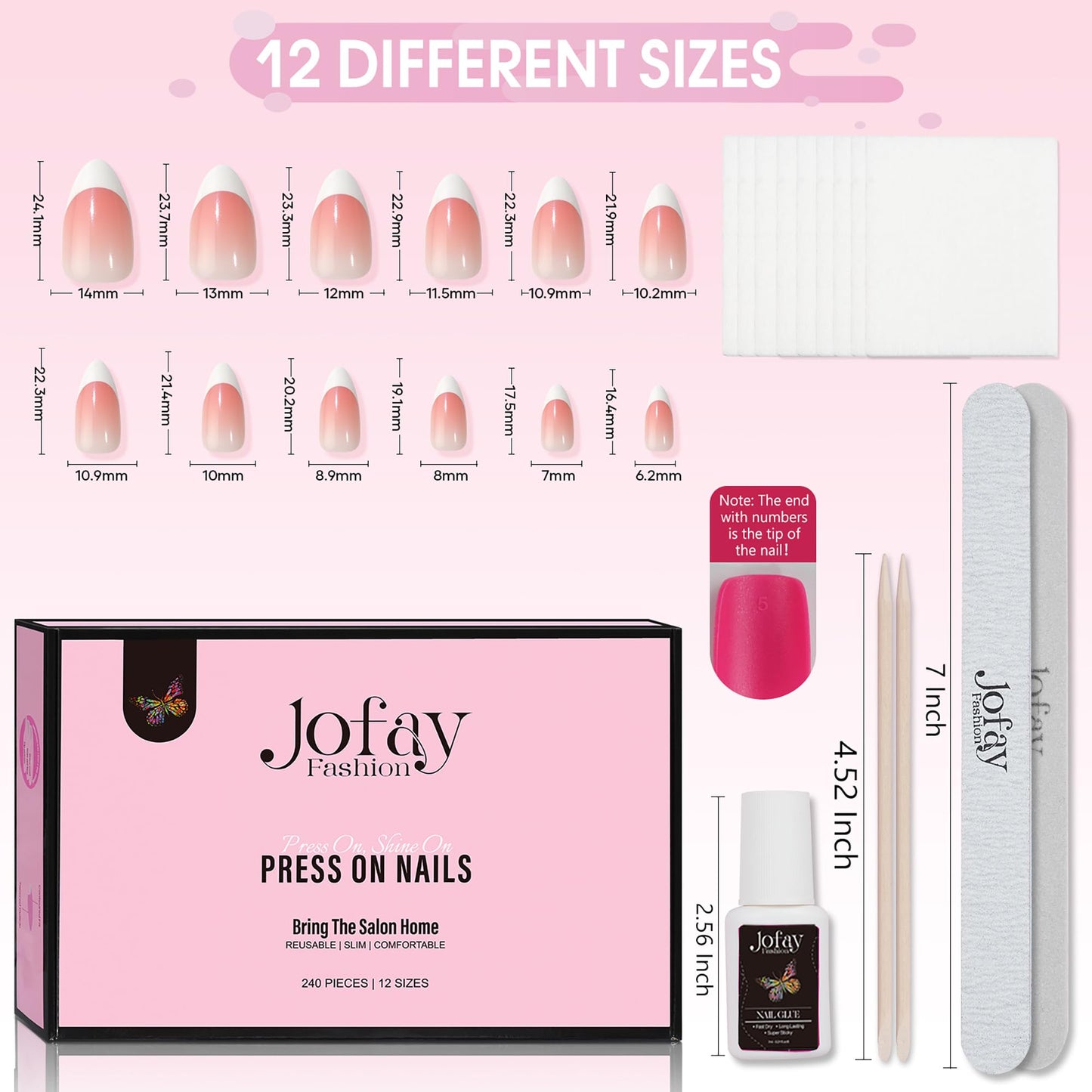 10 Packs (240 Pcs) False Nail Tips-Jofay Fashion Short Square Fake Nails French Tip Press on Nails Glue On Nails with Design Gel Nail Polish Set Artificial Nails Kit for Women