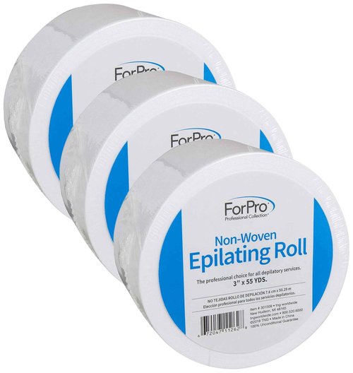 ForPro Non-Woven Epilating Roll for Body and Facial Hair Removal, Tear-Resistant, Lint-Free, 3” x 55 Yards, White (Pack of 3)