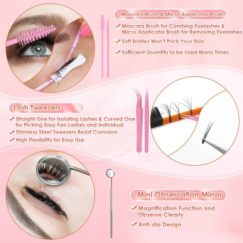 ROADPLUM Professional Eyelash Extension Kit for Beginners - Complete Lash Tech Practice Set with D-Curl Lashes (0.07mm), Quick-Dry Glue, Fan Dryer, Tweezers & Eye Patches DIY Lash Supplies