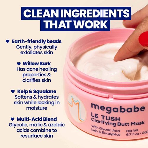 Megababe Butt & Body Acne Mask - Le Tush | Clarifying, Exfoliating & Hydrating | 6.7 fl oz