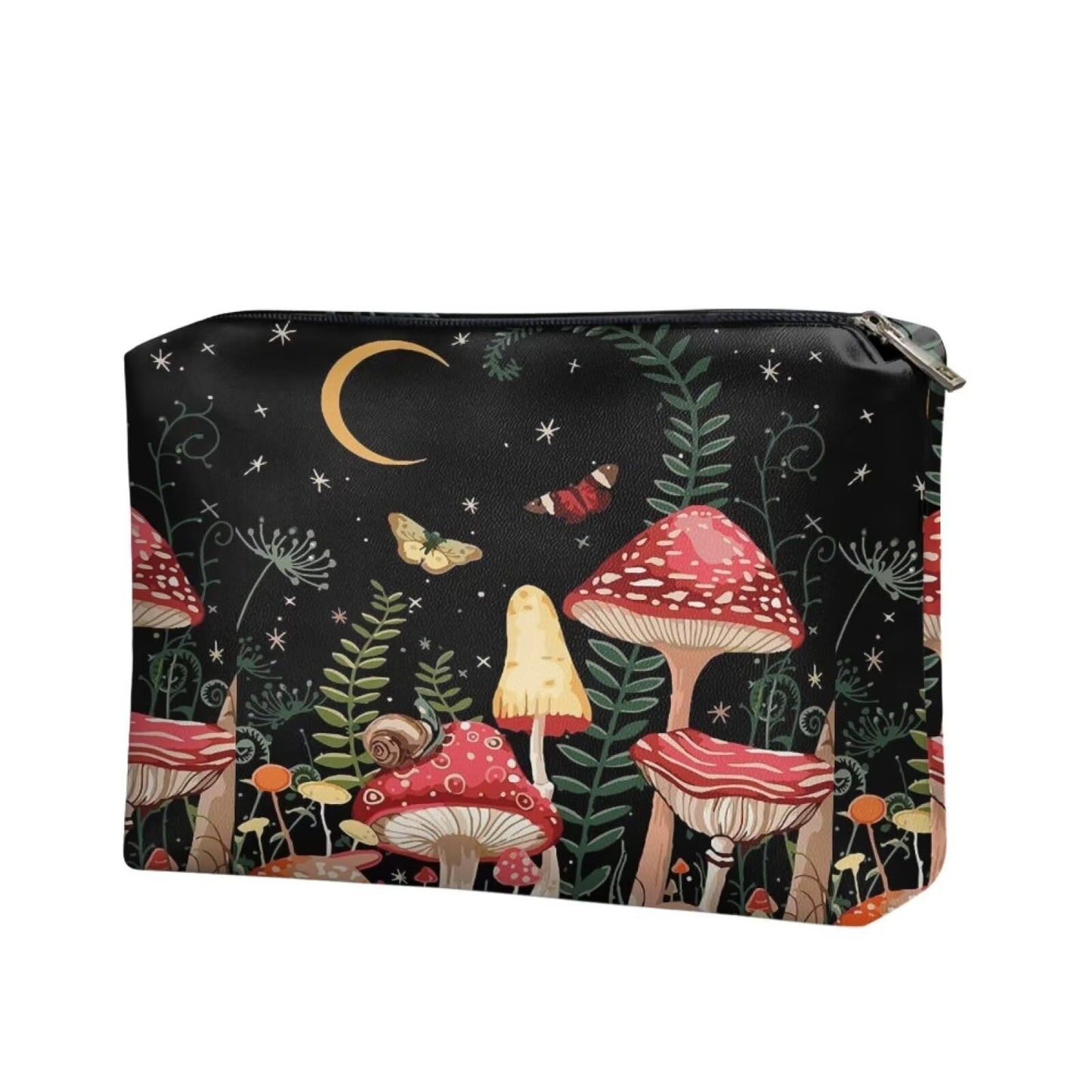 ELEDIZI Cute Mushroom Makeup Bag Leather Cosmetic Pouch Teen Girls Trendy Wallet Clutch Black Toiletry Bag for Purse Travel Size Makeup Brush Case Leather Lipstick Pouch Portable Skincare Bag