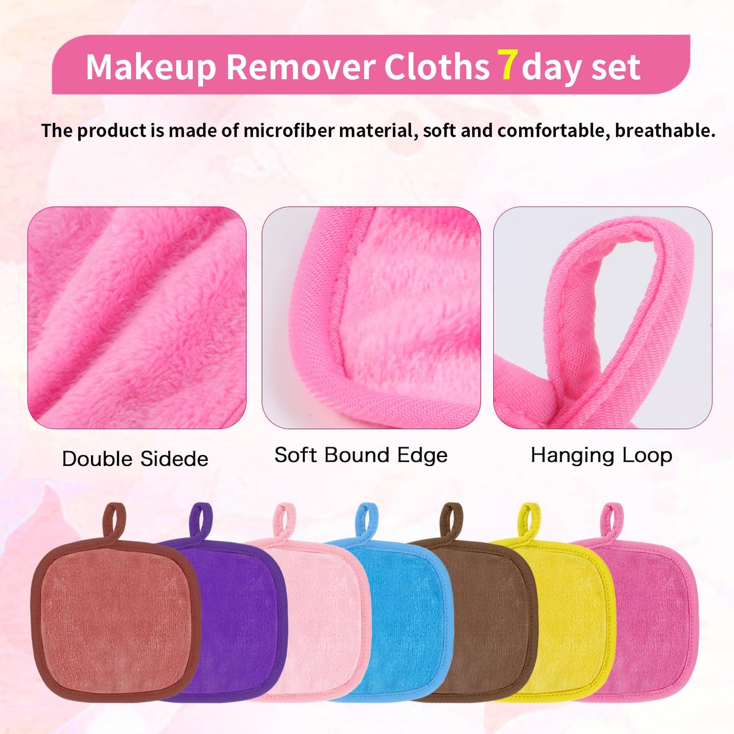 Foxzone Makeup Remover Cloths, Reusable Makeup Remover Pads, Erase Makeup With Just Water, Makeup Set For Eyes, Lips, Foundation with 2 Bags for Laundry & Storage 7-Day Set (Rainbow)