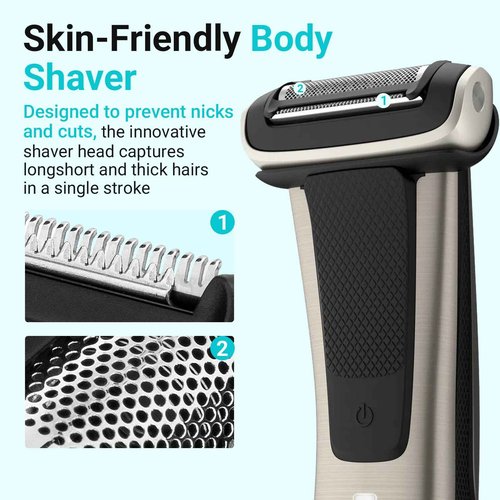 4 Piece BG2000 Replacement Head for Philips Norelco Bodygroom Series 7000 (BG7030, BG7040) & Series 5000 (BG5025) Shaver Foil, with Compatible Blade Combs