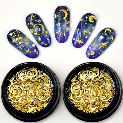 2 Box Gold Star Moon Nail Charms 3D Metallic Art Studs for Jewelry Decorations Luxury Design Supplies Accessories DIY Acrylic Kit