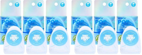 REACH POP Dental Floss, Mint, Plaque Remover for Teeth, Shred Resistant, Vegan Wax, Cruelty Free, Eco Friendly Packaging, Oral Care, PFAS Free, for Adults & Kids, 6 Pack, 54.6 yd