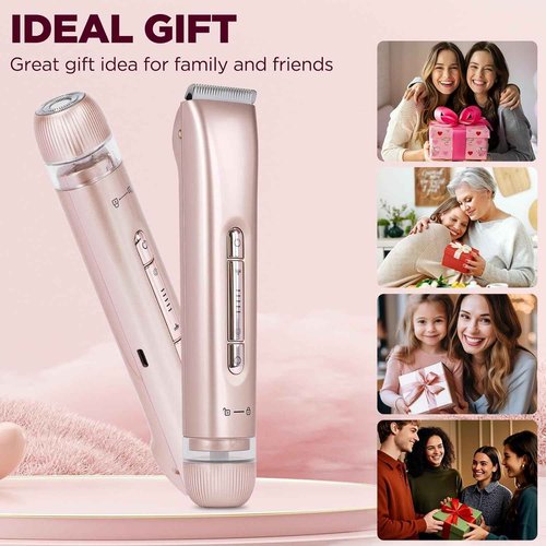 MINYUGUT 2 in 1 Dual Head Bikini Trimmer for Women, Women Electric Shaver IPX7 Waterproof Wet & Dry Use Body Hair Trimmer and Facial Hair Remover Cordless Body Shaver for Bikini Underarm Leg Arm Face