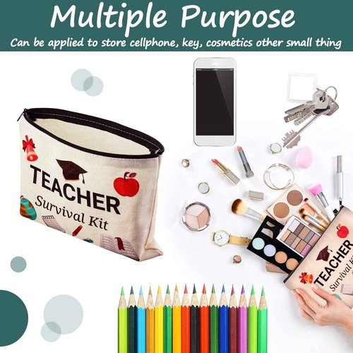 Weewooday 20 Pieces Teacher Appreciation Gifts Cosmetic Bags Teacher Canvas Makeup Bags Toiletry Case Pencil Bag with Zipper Stationery Case Bag for Teachers Appreciation graduation