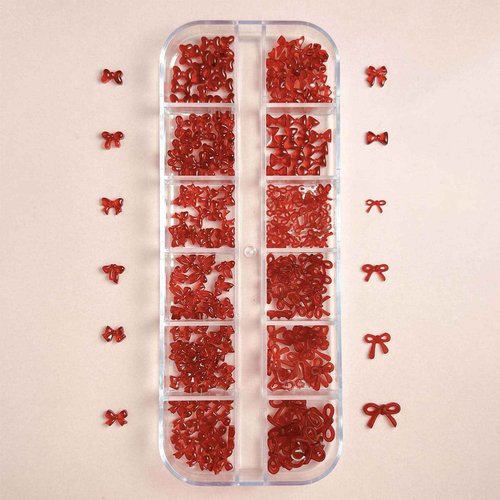 12Grid Bow Nail Charms 3D Red Bowknot Nail Art Rhinestone Design Nail Supplies Cute Nail Art Charms Mini Nail Bows Accessories for Women Manicure DIY Jewels Decoration