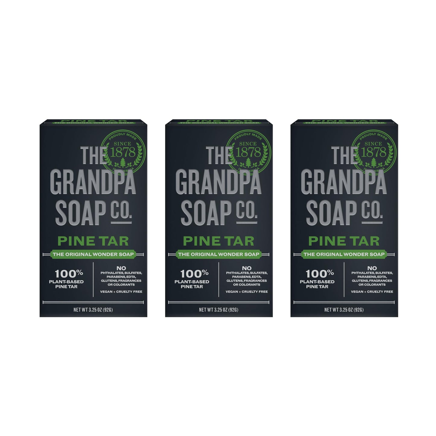 The Grandpa Soap Company Pine Tar Bar Soap for Men- Made With 100% Plant-Based Pine Tar Oil, 3 in 1 Cleanser Deodorizer and Moisturizer, Dermatologist Tested, Safe for Sensitive Skin, 3.25 Oz, 3 Pack