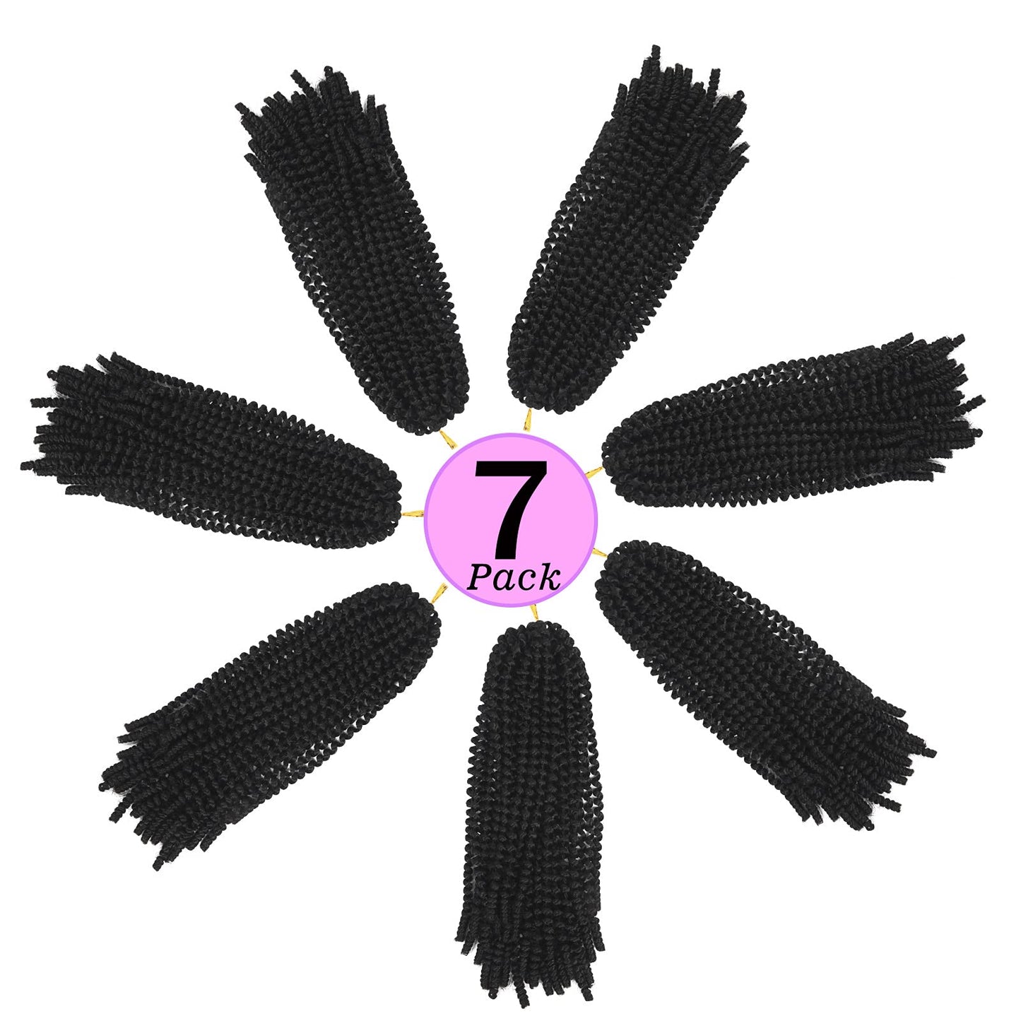 7 Packs Spring Twist Hair 14 Inch Fluffy Spring Twist Crochet Braiding Hair Bomb Twist Spring Crochet Hair for Black Women Hair Extensions 15 Strands 106g/Pack(14 inch, 1B)