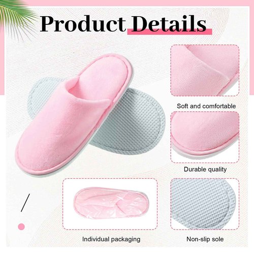 Twistover 6 Pairs Kids Disposable Slippers Non Slip Closed Toe Spa Slippers Comfortable House Spa Indoor Outdoor for 4-12 Years Old Boys Girls Party Hotel Travel(Pink,M)