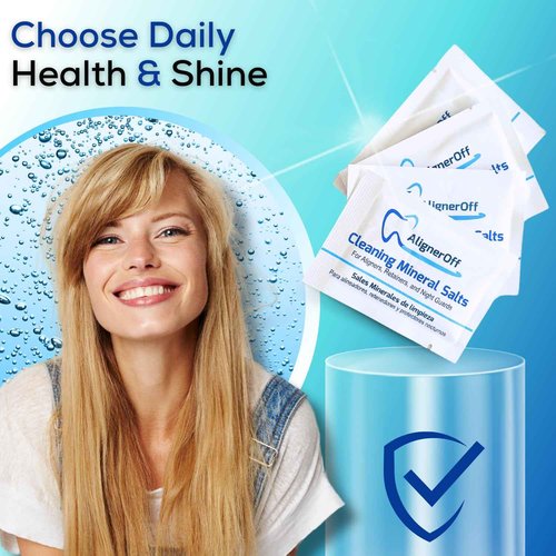 AlignerOff Cleaning Mineral Salts – Cleaner Crystals for Aligners, Retainers, Nightguards, & Dentures– Removes Stains, Plaque & Odors – Daily Safe Formula for Dental Appliances-3g Powder