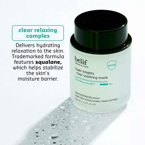 belif Super Knight Clear Soothing Mask, Overnight Hydrating Face Mask, Lightweight, Cooling & Antioxidant-Rich, Squalane, No Wash Off & No Sticky Residue, Korean Skin Care