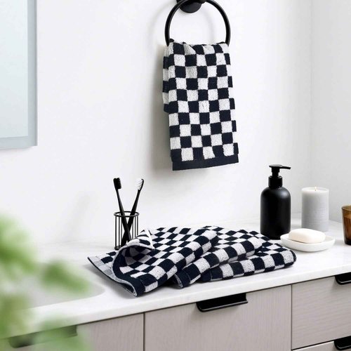 Jacquotha Wash Cloths Checkered 4 Pack (Black and White) - Cotton Washcloths for Face Body, 13 x 13 Inches Daily Cleansing Kitchen Towels