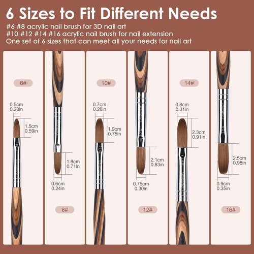 Rolabling 1pc 10#Kolinsky Sable Nail Brush with 1pc 16# Kolinsky Sable Nail Brush Set