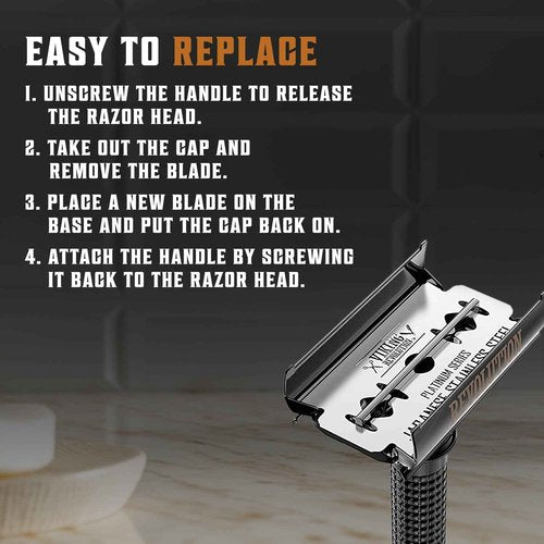 SHAVING REVOLUTION Long Handle Double Edge Safety Razor - Butterfly Open Razor with 10 Japanese Stainless Steel (Black)