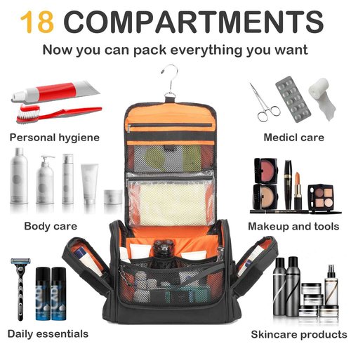 BISKLNDN Toiletry Bag for Men - Tactical Hanging Toiletry Travel Bag Shower Bathroom Organizer for Cosmetics/Shaving/Traveling Toiletries Kit, Portable Case with Handle & Swivel Hook, Black