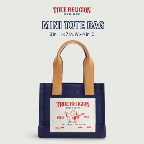 True Religion Tote, Women's Mini Travel Shoulder Bag with Adjustable Strap, Navy