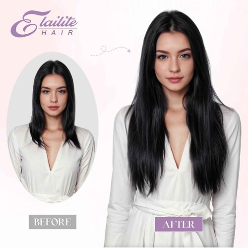 Elailite I Tip Hair Extensions Human Hair Elastic Itip Real Remy Hair Jet Black 22 Inch 50G 50Strands Straight Pre Bonded Keratin Fusion Human Hair Extensions