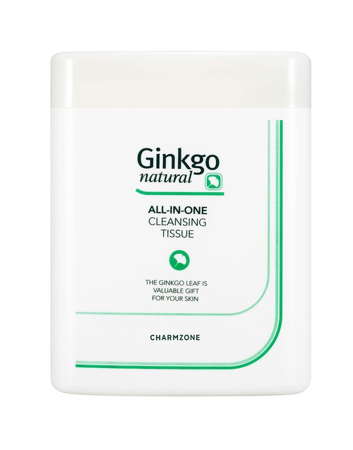 CHARMZONE Ginkgo Natural Cleansing Tissue, All-in-One Makeup Remover & Moisturizing Face Wipes, Gentle Botanical Formula, Mineral-Oil-Free, For All Skin Types, Flip-Top Container, 110 Sheets