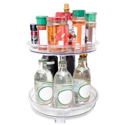 2 Tier Lazy Susan Organizer,9.7 Inch Lazy Susan Turntable for Cabinet,Rotating Spice Rack Organization for Kitchen,Refrigerator, Bathroom, Clear