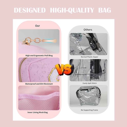 CHICREEN 3 Pack Clear Toiletry Bag,Portable Travel Makeup Bags with Zipper, TSA Approved Clear Organizer Bags,Make Up Pouches, Carry-on Travel Accessories Essentials,Gifts for Women,Pink