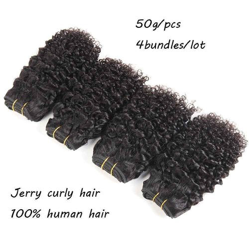 Luxnovolex Brazilian Curly Bundles Human Hair Kinky Curly 4 Bundle Short Virgin Human Hair Deals 50g/Bundle Unprocessed Remy Jerry Curly Brazilian Hair Bunldes Human Hair Weave