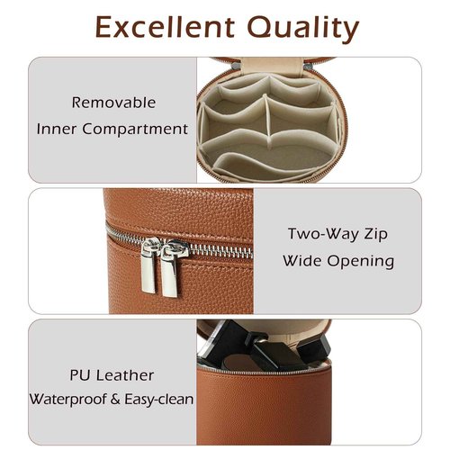 Makeup Bag Vanity Case with Divider and Handle, Aesthetic Makeup Bags, Waterproof PU Leather Toiletry Bag for Women Girls, Portable Cosmetic Organizer Bag (01Brown)