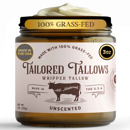 Tailored Tallows Whipped Tallow Cream Moisturizer 100% Grass Fed Natural Face & Body Lotion Unscented, Non-Greasy Balm for Dry, Sensitive Skin | Whipped Beef Tallow Lotion Made in USA