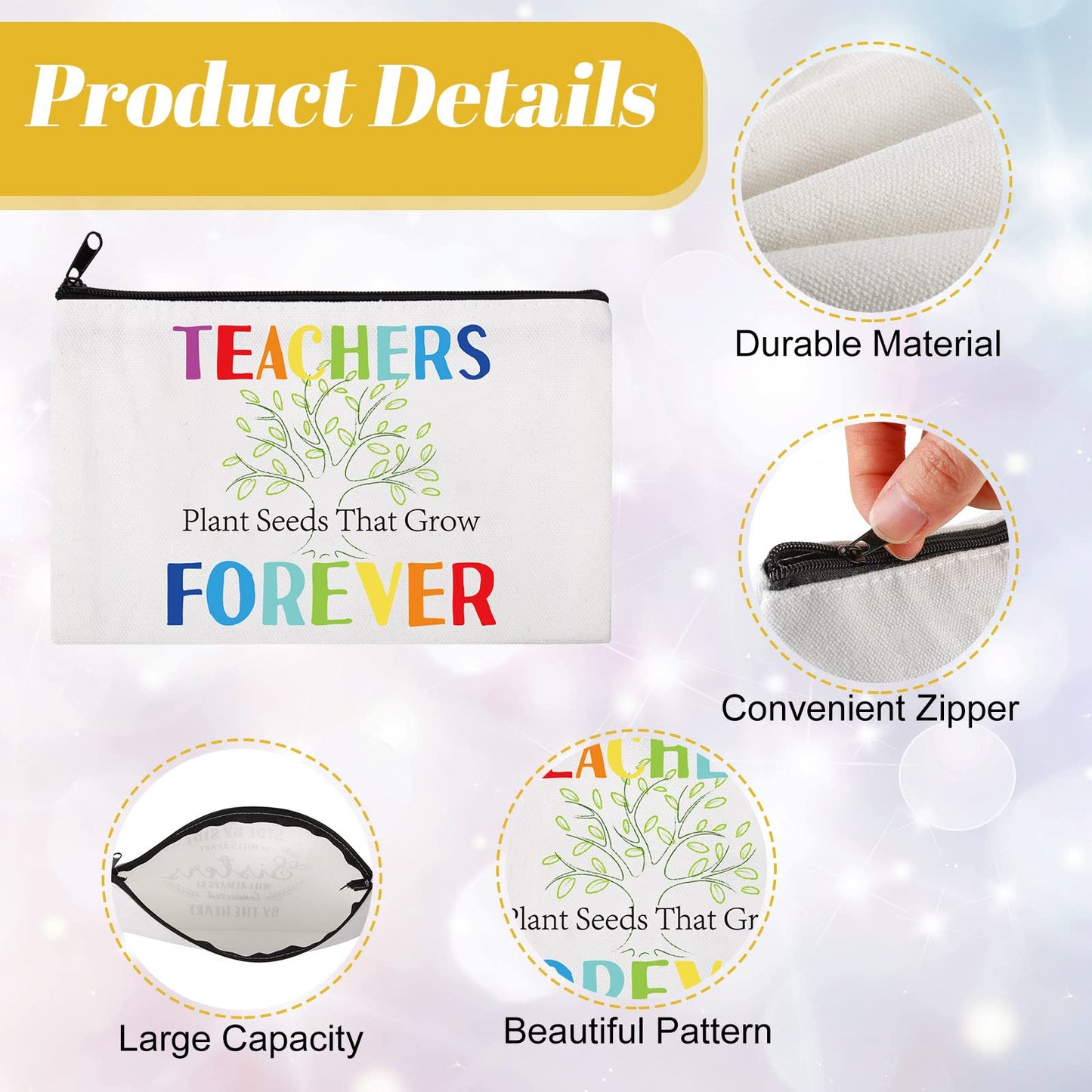 15 Pieces Teacher Appreciation Gifts Teacher Makeup Pouch Cosmetic Bag Teacher Thank You Gifts for Women Travel Toiletry Case Pencil Bag with Zipper for Teacher, 3 Styles (Tree)