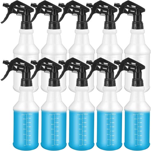 Gandeer 10 Pack Spray Bottles 16 oz Empty Water Spray Bottles for Cleaning Heavy Duty Refillable Squirt ‌Container with Measurements Adjustable Nozzle for Household(Black,Stylish Style)