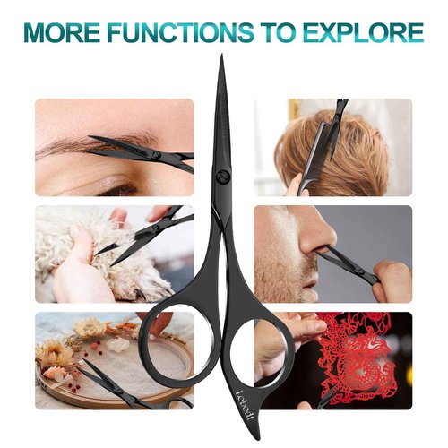 Lobodt Professional beard scissors, 4.9-inch (black) small pointed stainless steel hairdressing scissors, Moustache Trimming，suitable for personal care and beauty of both men and women