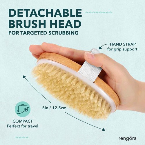 Long Handled Back Scrubber for Shower 18"" Handle Boar Bristle Back Brush – Wooden Bath Brush, Back Scrubbing Brush, Shower Brush, Body Scrub Brush, Bath Brush Long Handle for Shower by rengöra