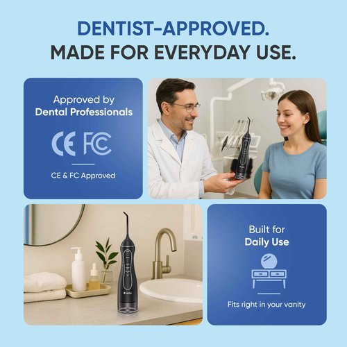 JETLY Water Dental Flosser Teeth Pick Cleaner: Travel Cordless Oral Irrigator 300ML Capacity Portable Rechargeable IPX7 Waterproof Electric Flossing Machine for Teeth Cleaning (Black)