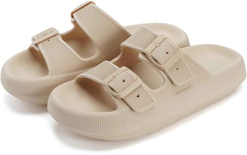 WHITIN Pillow Slippers for Women Men Pillow Bathroom Adjustable Double Buckle Thick Sole EVA Soft House Slides Quick Drying Spa Beach Pool Shower Slippers Khaki