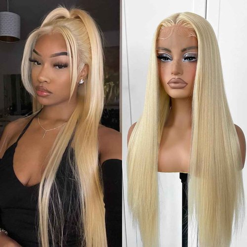 MITIMES 613 Wigs Long Straight Lace Front Wigs White Glueless Straight Hair Lace Front Wig Pre Plucked Synthetic HD Lace Front Wig 32inch
