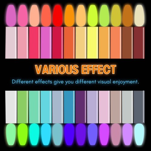 SAVILAND Glows in The Dark Nail Polish Set 24 Holiday Brighrly Colors Luminous Quicking-drying U V Neon Gel Nail Polish Set Reflective Glow Effect Full Coverage Easy to Use Gel Polish Holiday Gifts