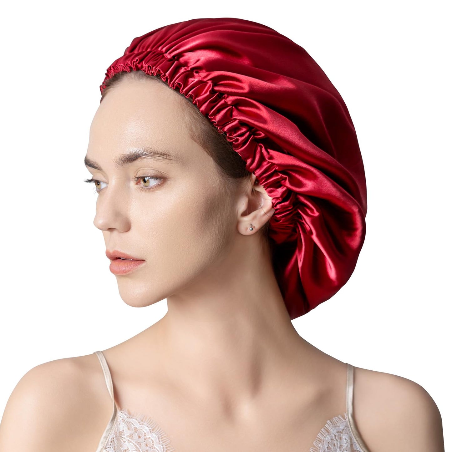 generic Satin Silk Bonnet for Sleeping Adjustable Double Layer Satin Sleep Cap for Women Girls Natural Curly Straight Long Hair, Red