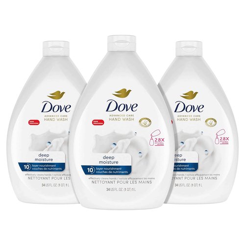 Dove Advanced Care Hand Wash Deep Moisture Pack of 3 for Soft, Smooth Skin More Moisturizers & Body Wash with Pump Deep Moisture For Dry Skin Moisturizing Skin Cleanser
